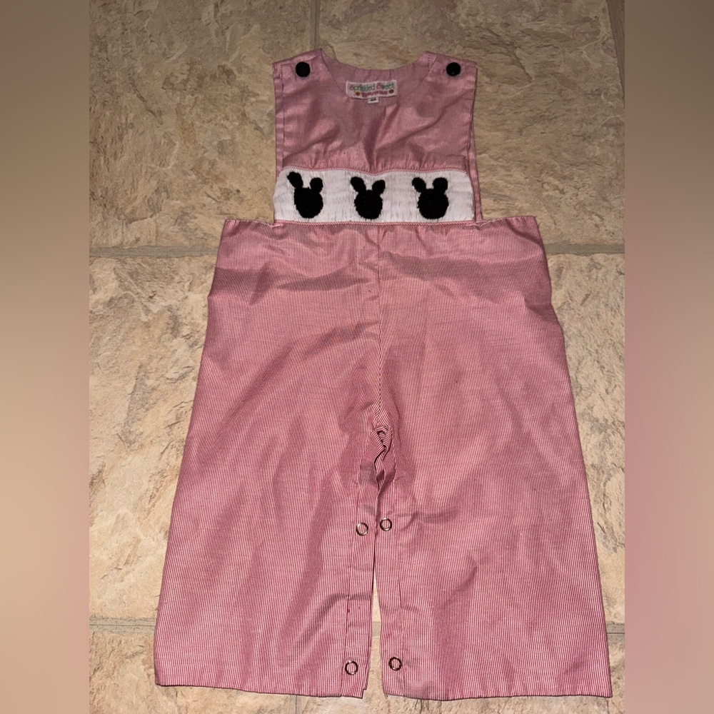 Red Overalls with Mickey Mouse Design